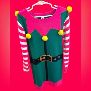 Total Girl Pink and Green Elf Costume Sweater Seasonal
